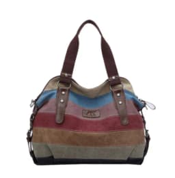 image-Women's Rainbow Striped Canvas Handbag