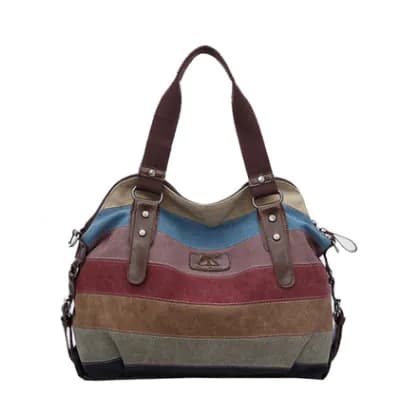 image-Women's Rainbow Striped Canvas Handbag