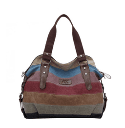 image-Women's Rainbow Striped Canvas Handbag