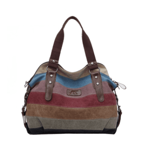 image-Women's Rainbow Striped Canvas Handbag