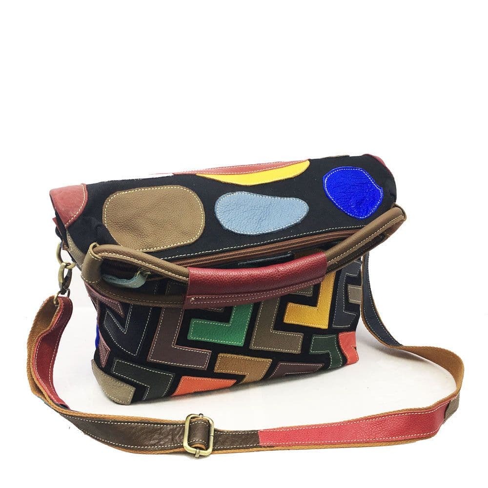 image-Leisure Colorful Block Leather Messenger Bag For Women