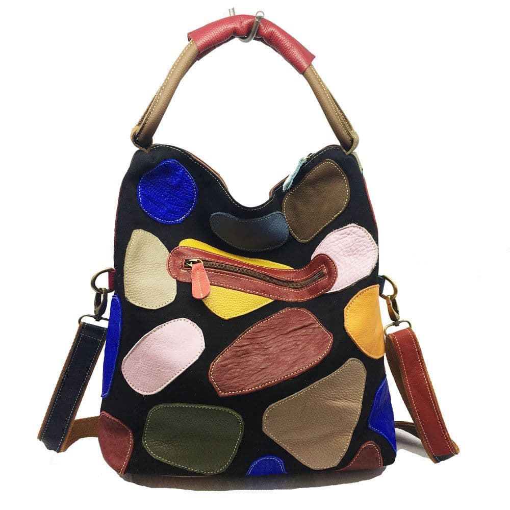 image-Leisure Colorful Block Leather Messenger Bag For Women