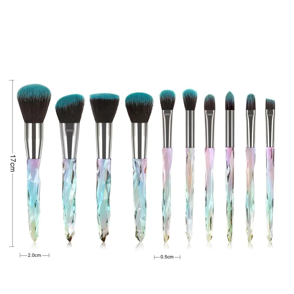 image-10pcs Transparent Crystal Diamond Makeup Brushes Set Colorful Diamond