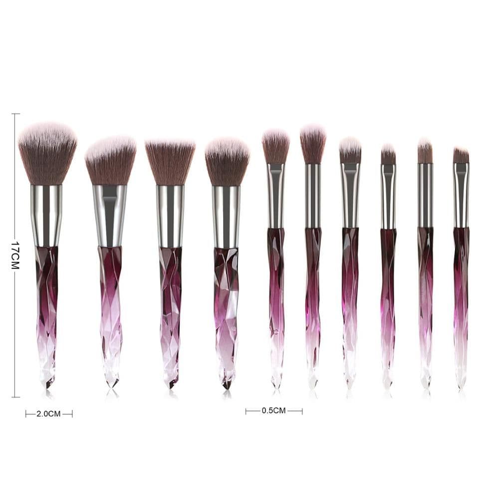image-10pcs Transparent Crystal Diamond Makeup Brushes Set Colorful Diamond