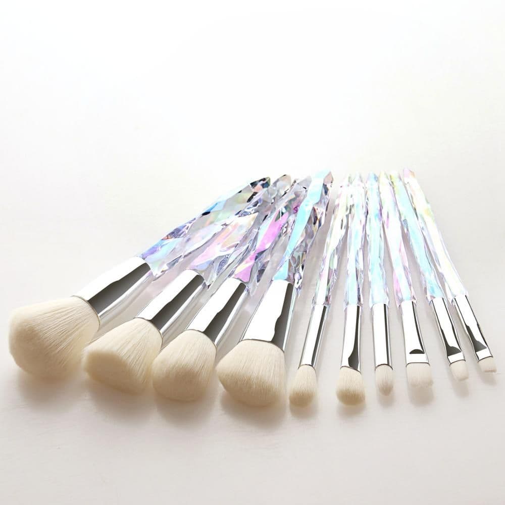 image-10pcs Transparent Crystal Diamond Makeup Brushes Set Colorful Diamond