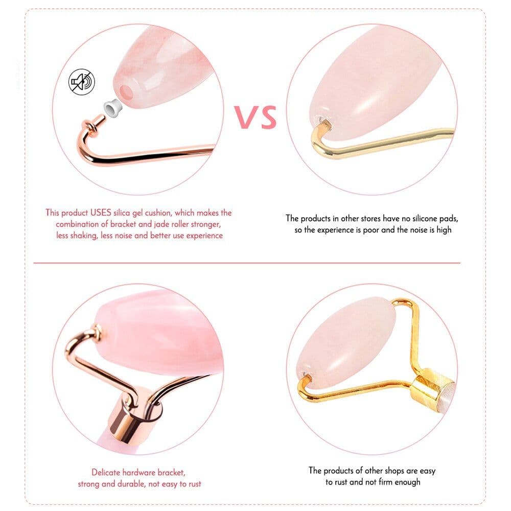 image-Rose Quartz Roller Slimming Face Massager Lifting Natural Jade Facial
