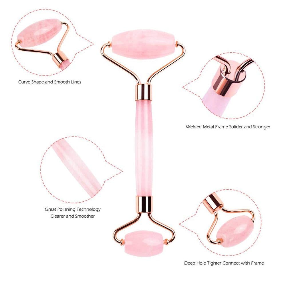 image-Rose Quartz Roller Slimming Face Massager Lifting Natural Jade Facial