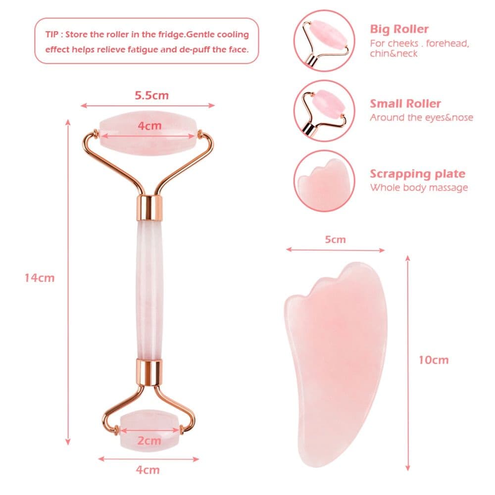 image-Rose Quartz Roller Slimming Face Massager Lifting Natural Jade Facial