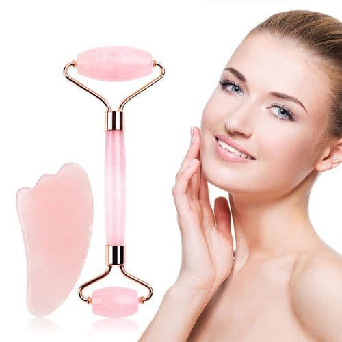 image-Rose Quartz Roller Slimming Face Massager Lifting Natural Jade Facial
