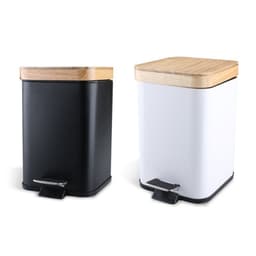 image-Double Layer Step Trash Can Garbage Rubbish Bin with Bamboo Lid Waste