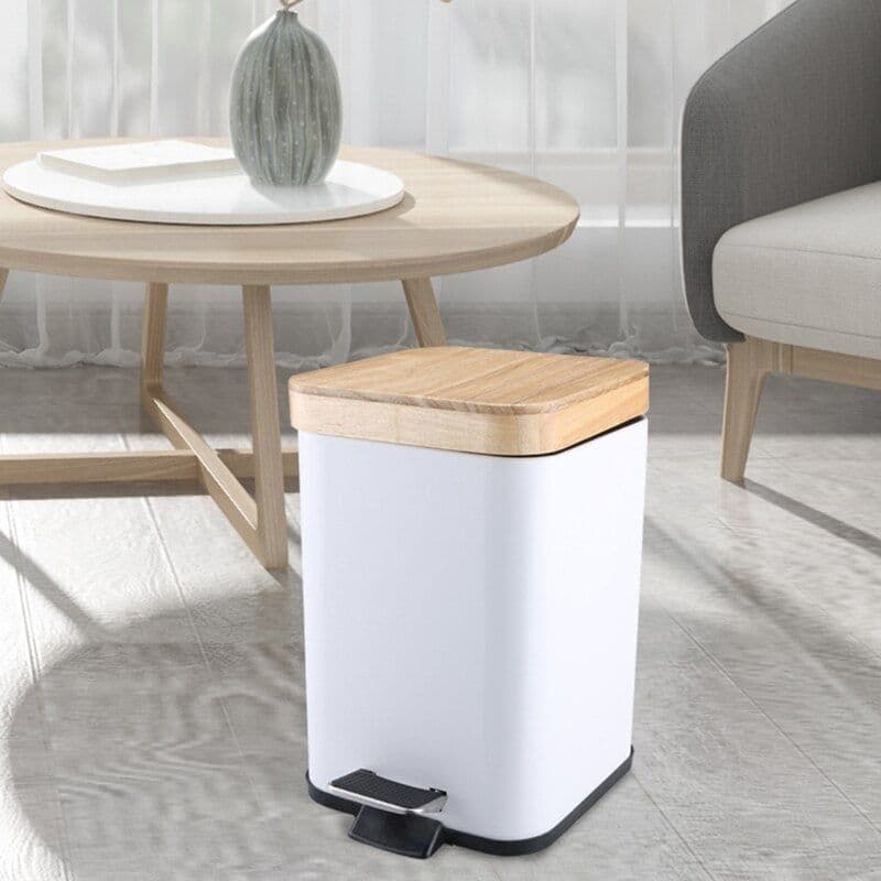 image-Double Layer Step Trash Can Garbage Rubbish Bin with Bamboo Lid Waste