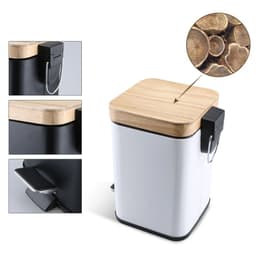 image-Double Layer Step Trash Can Garbage Rubbish Bin with Bamboo Lid Waste