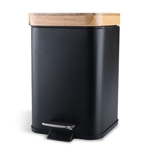image-Double Layer Step Trash Can Garbage Rubbish Bin with Bamboo Lid Waste