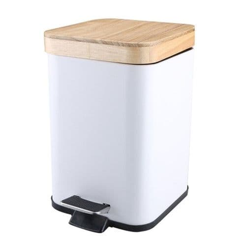 image-Double Layer Step Trash Can Garbage Rubbish Bin with Bamboo Lid Waste