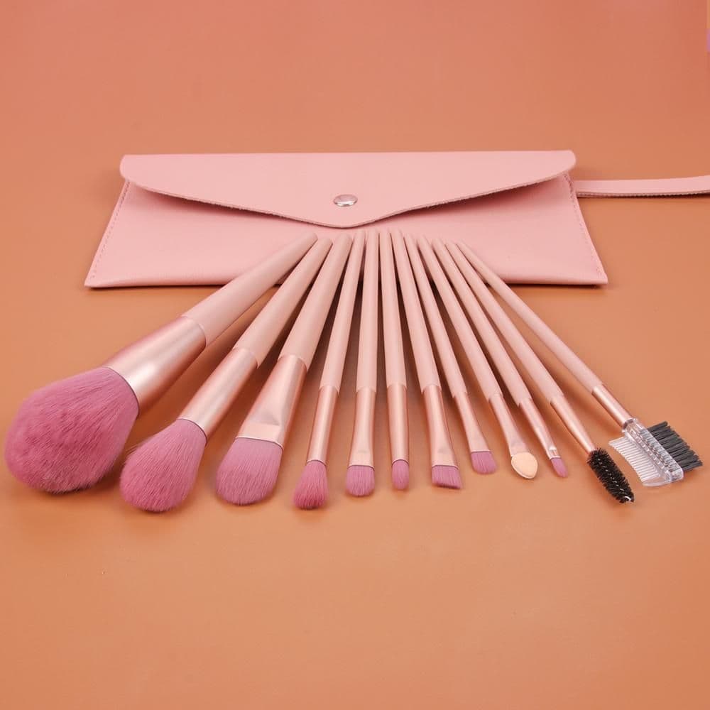image-12pcs Nude Pink Makeup Brushes Kit Beauty Make Up Tool Loose Powder