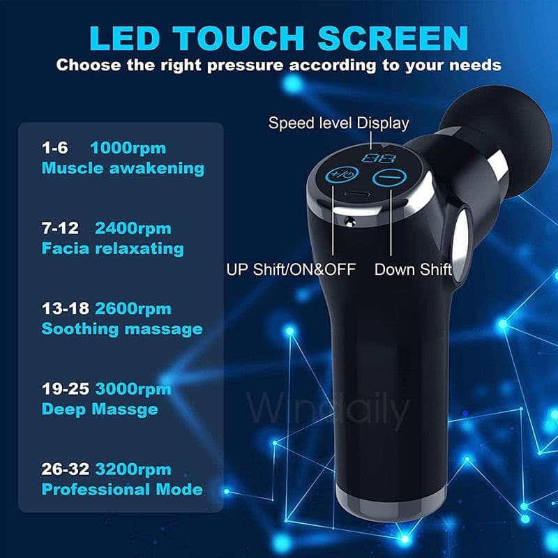 image-Mini LCD Massage Gun 32 Speed Touch Screen Deep Tissue
