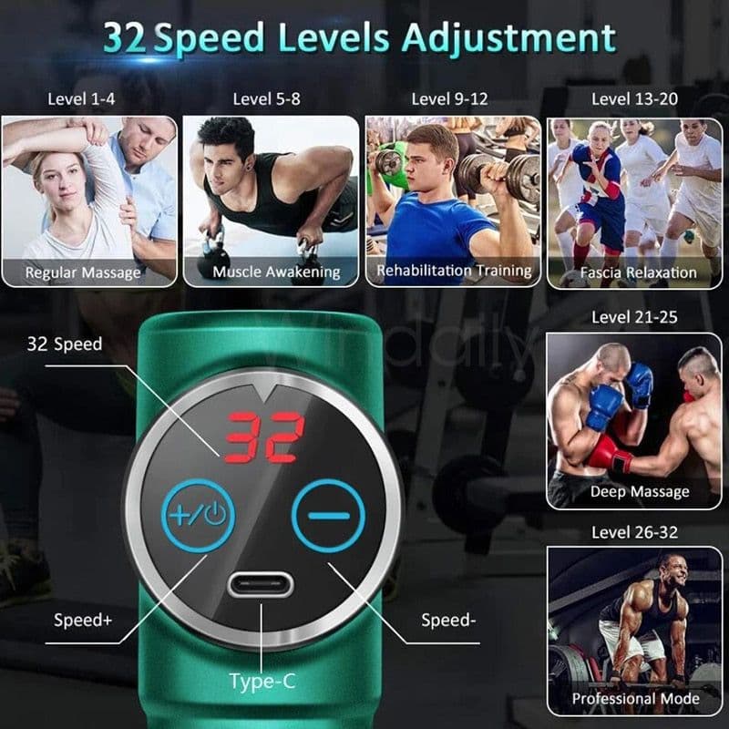 image-Mini LCD Massage Gun 32 Speed Touch Screen Deep Tissue