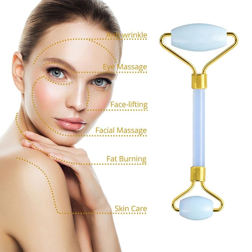 image-Nature Jade Facial Massage Roller Jade Gouache Stone Face Lifting Tool