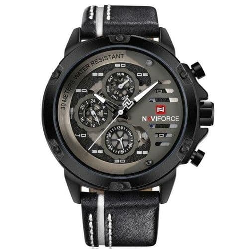 image-Leather Band Multifunctional Quartz Watch For Men