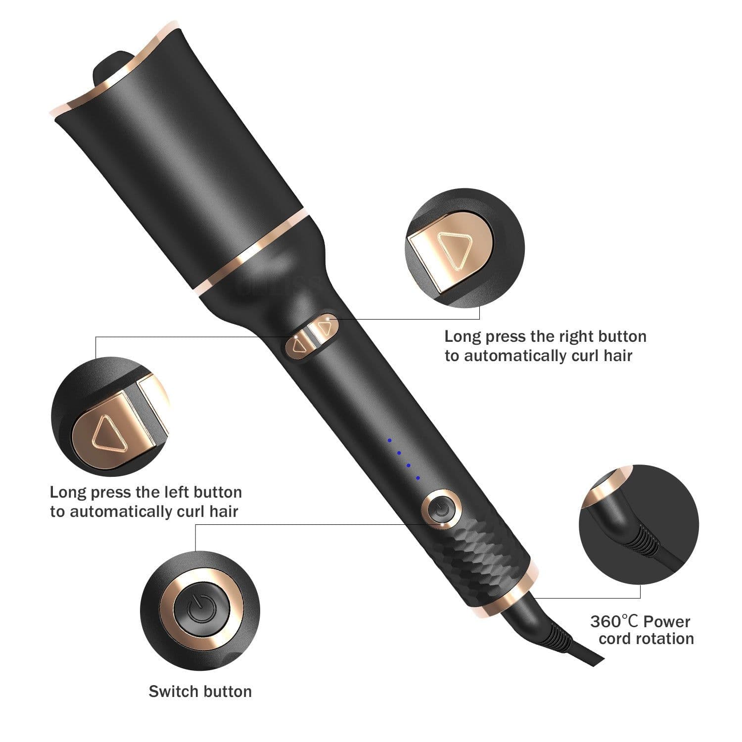 image-Black Automatic Spiral Electric Curling Iron Negative Ion