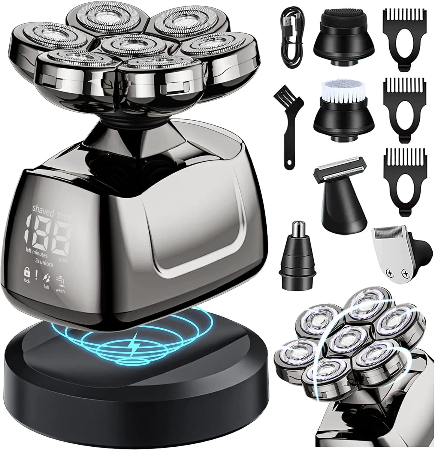 image-7D Head Shaver Electric Razor for Men 6 in 1 Grooming Head Shaver