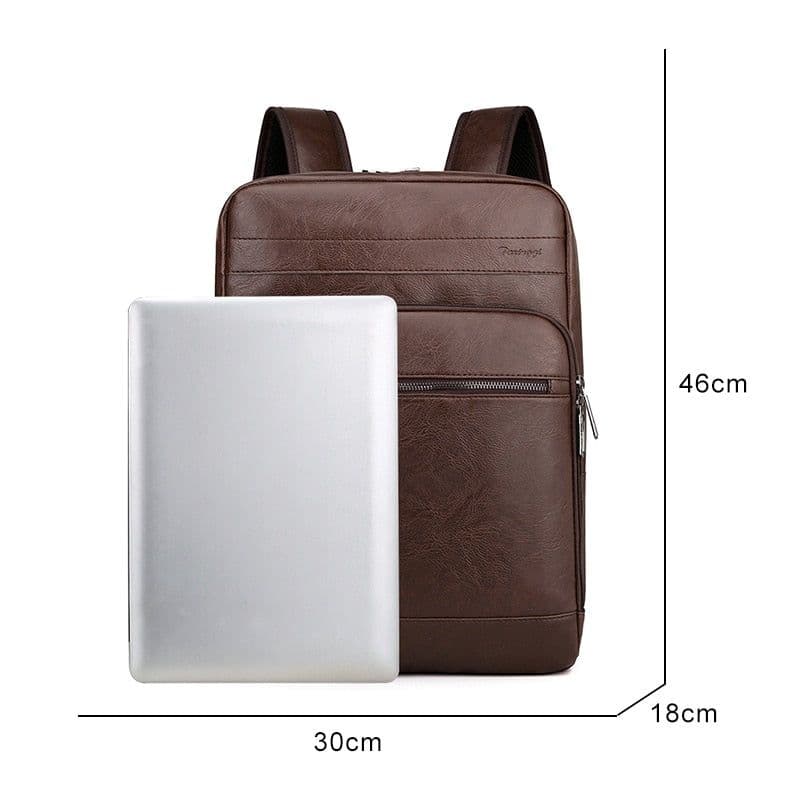 image-Multifunctional Men's High-quality PU Leather Laptop Backpack