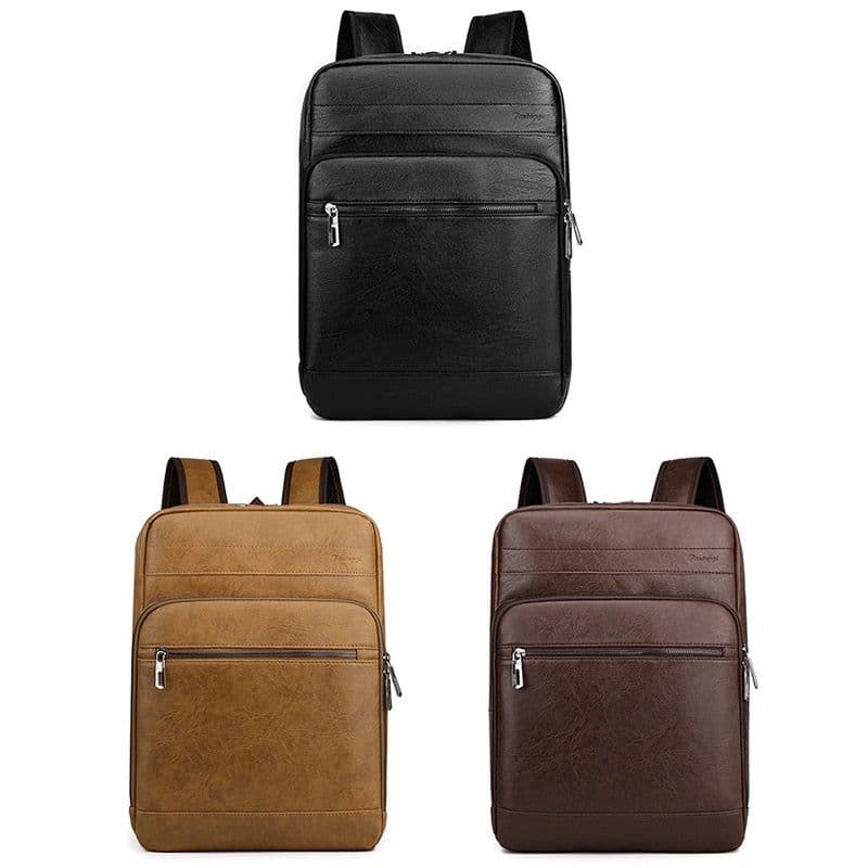 image-Multifunctional Men's High-quality PU Leather Laptop Backpack