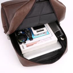 image-Multifunctional Men's High-quality PU Leather Laptop Backpack