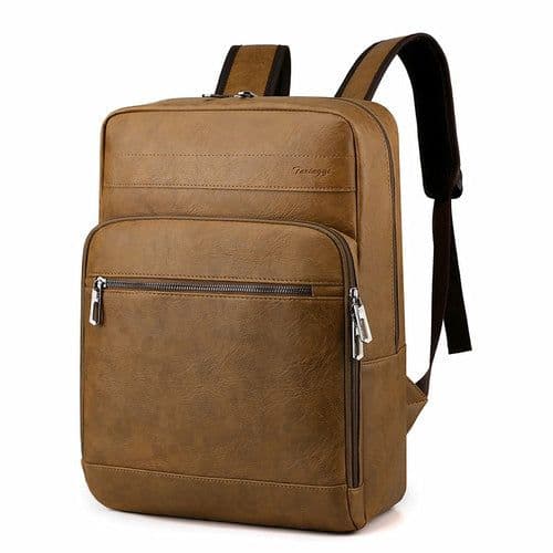 image-Multifunctional Men's High-quality PU Leather Laptop Backpack