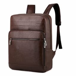 image-Multifunctional Men's High-quality PU Leather Laptop Backpack