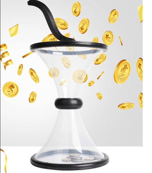 image-Pressure Relieving Vortex Bank Watch Money Defy Gravity Piggy Bank
