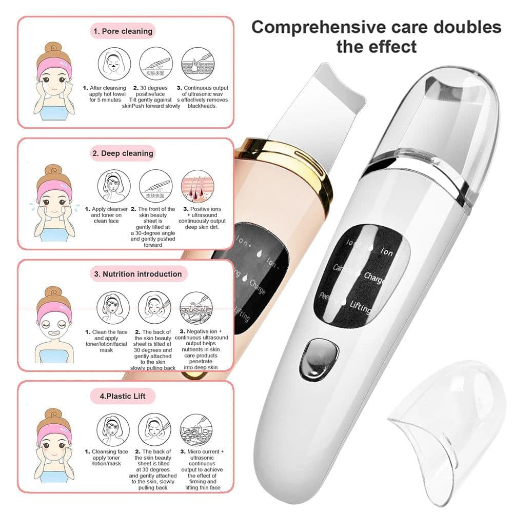 image-Ultrasonic Scrubber Skin Spatula Face Gentle Scraper Peel Comedones