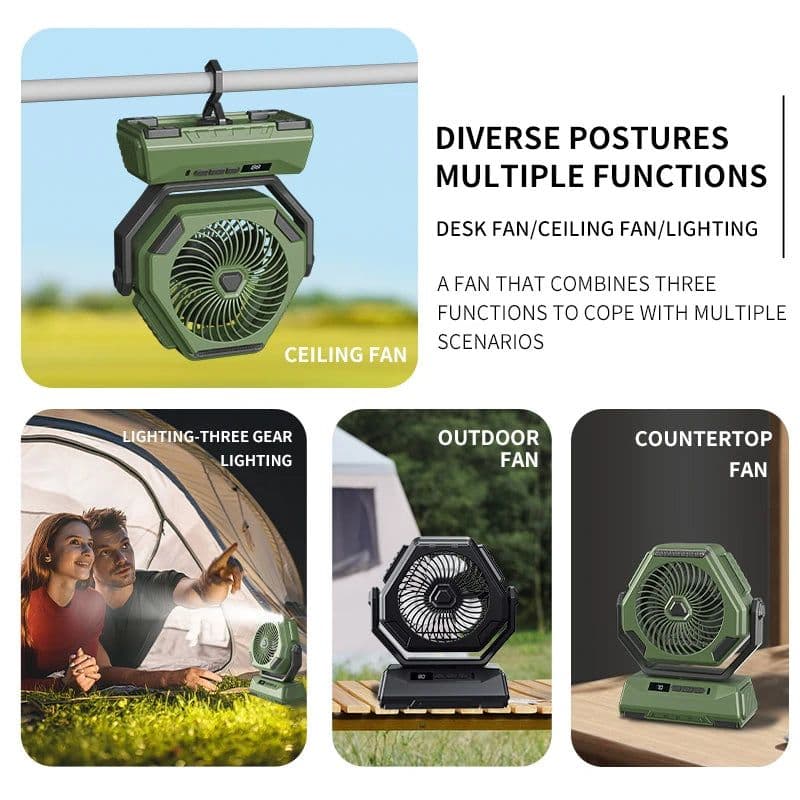 image-6000mAh Camping Fan Rechargeable Outdoor Fan Ceiling Oscillating Fan