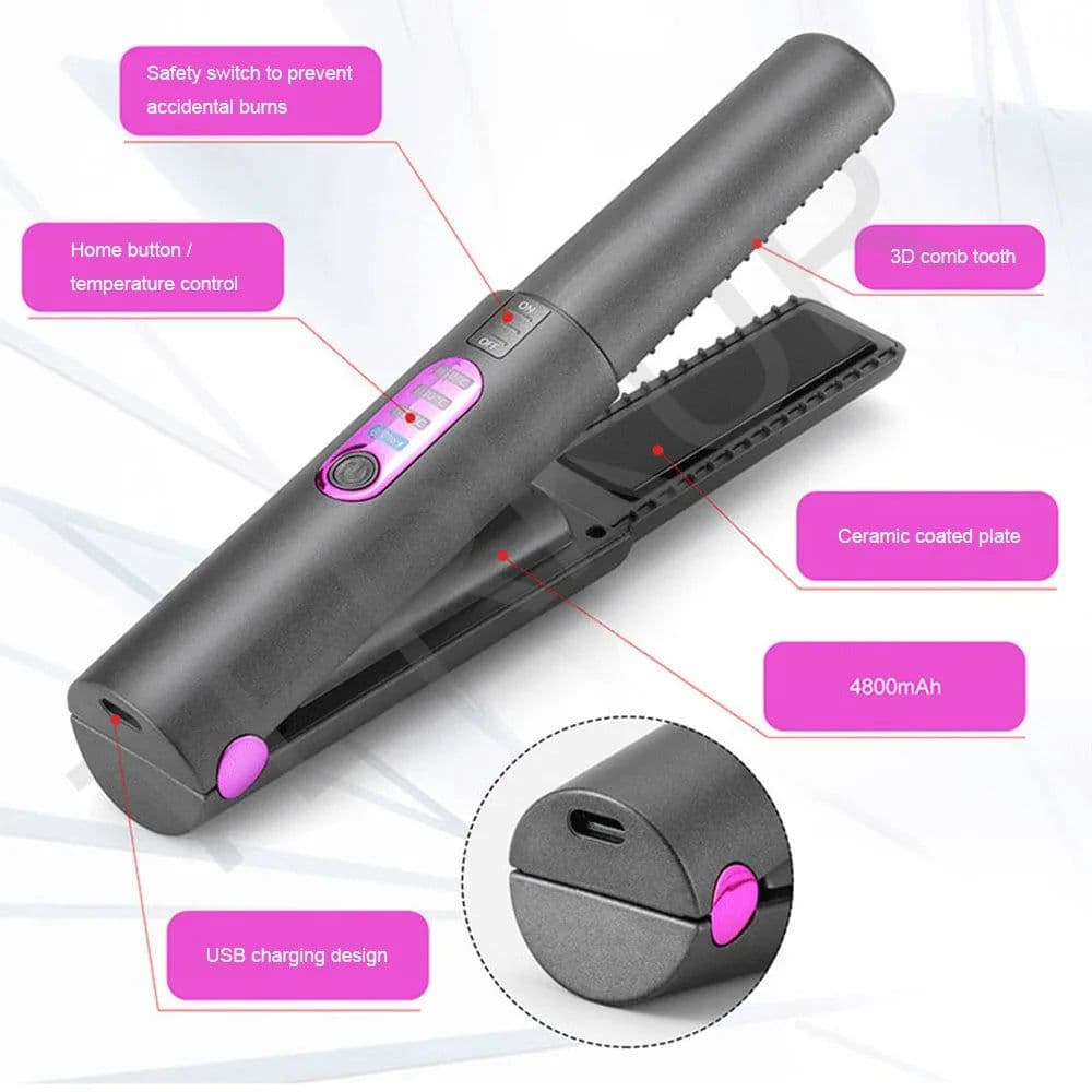 image-Flat Iron Mini 2 IN 1 Wireless Hair Straightener with USB Charging