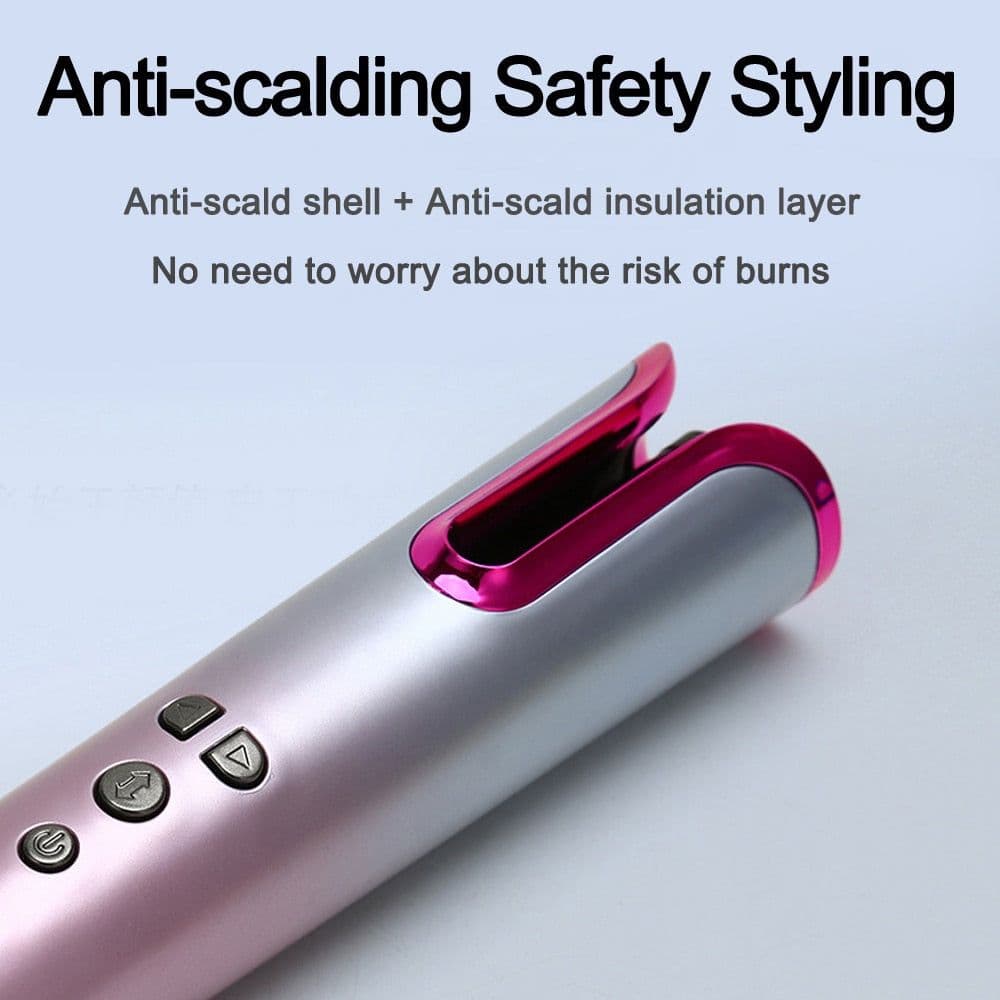 image-Automatic Hair Curler Wireless Rotating Curling Iron Portable LED