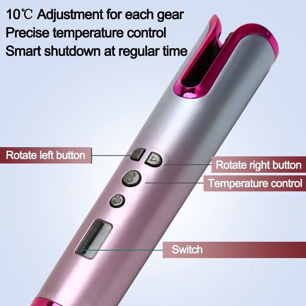 image-Automatic Hair Curler Wireless Rotating Curling Iron Portable LED