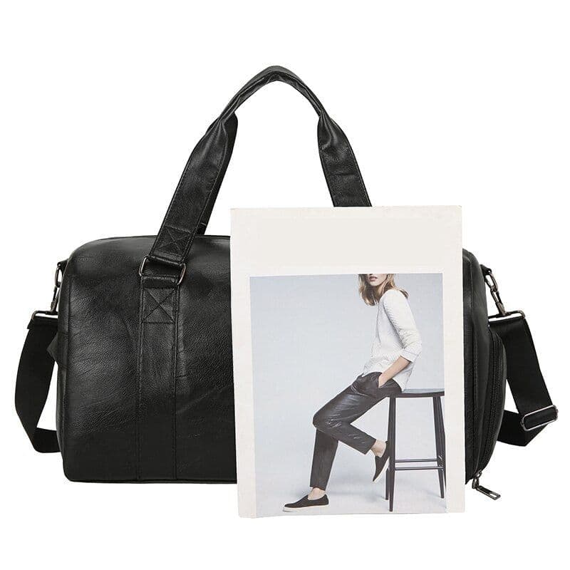 image-Large Capacity Retro PU Leather Dry Wet Travel Duffel Bag