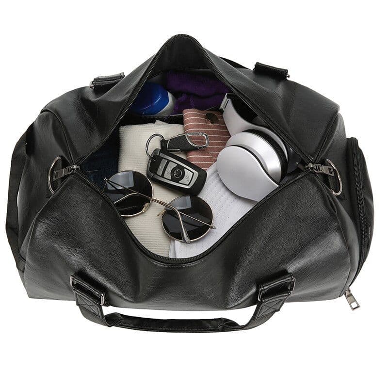 image-Large Capacity Retro PU Leather Dry Wet Travel Duffel Bag