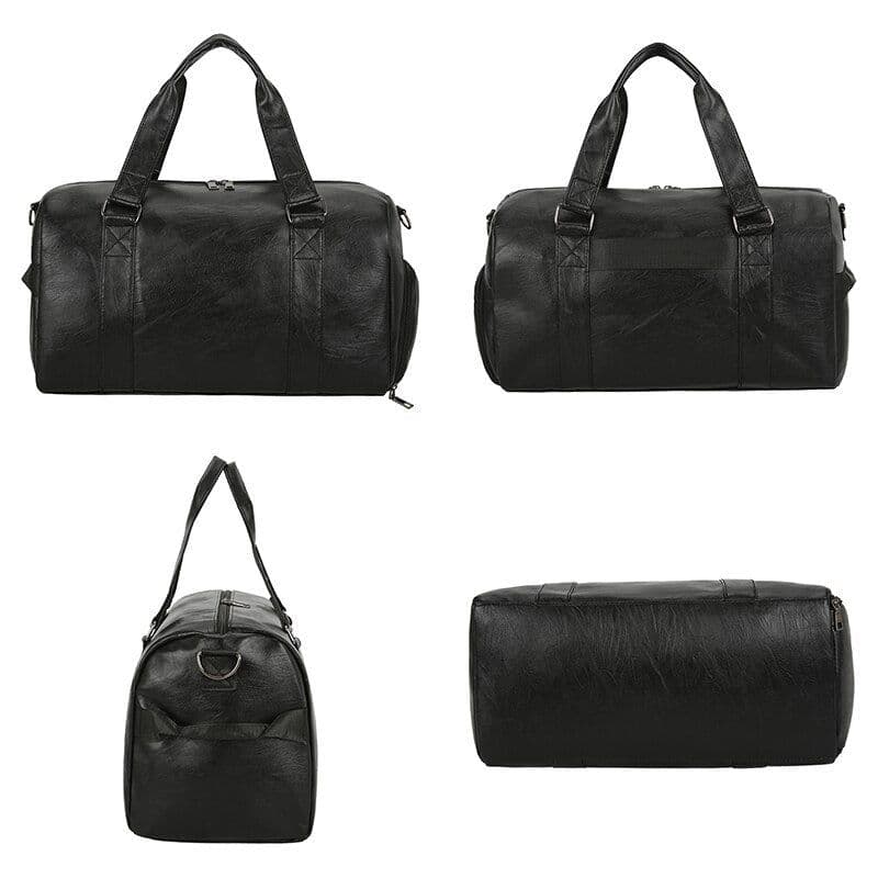 image-Large Capacity Retro PU Leather Dry Wet Travel Duffel Bag