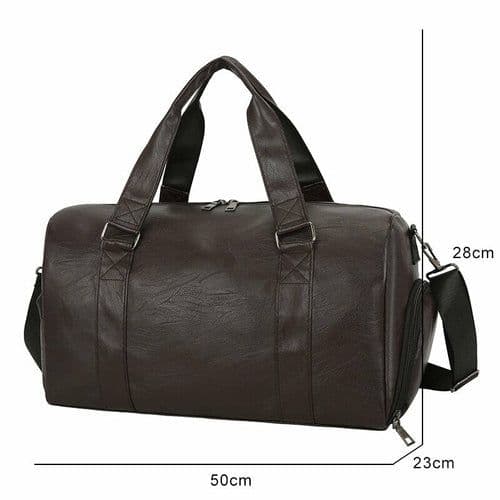 image-Large Capacity Retro PU Leather Dry Wet Travel Duffel Bag