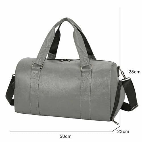 image-Large Capacity Retro PU Leather Dry Wet Travel Duffel Bag