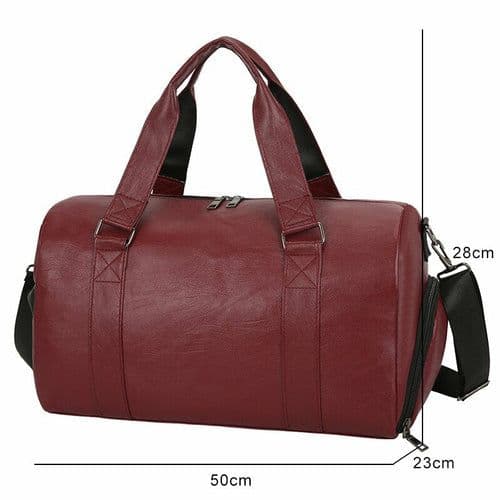 image-Large Capacity Retro PU Leather Dry Wet Travel Duffel Bag