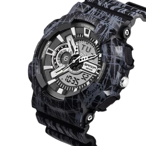 image-Double Display Electronic Watch With Stainless Steel Band