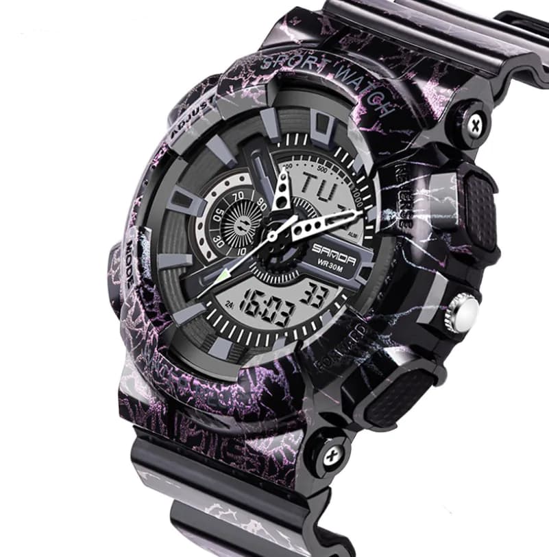 image-Double Display Electronic Watch With Stainless Steel Band