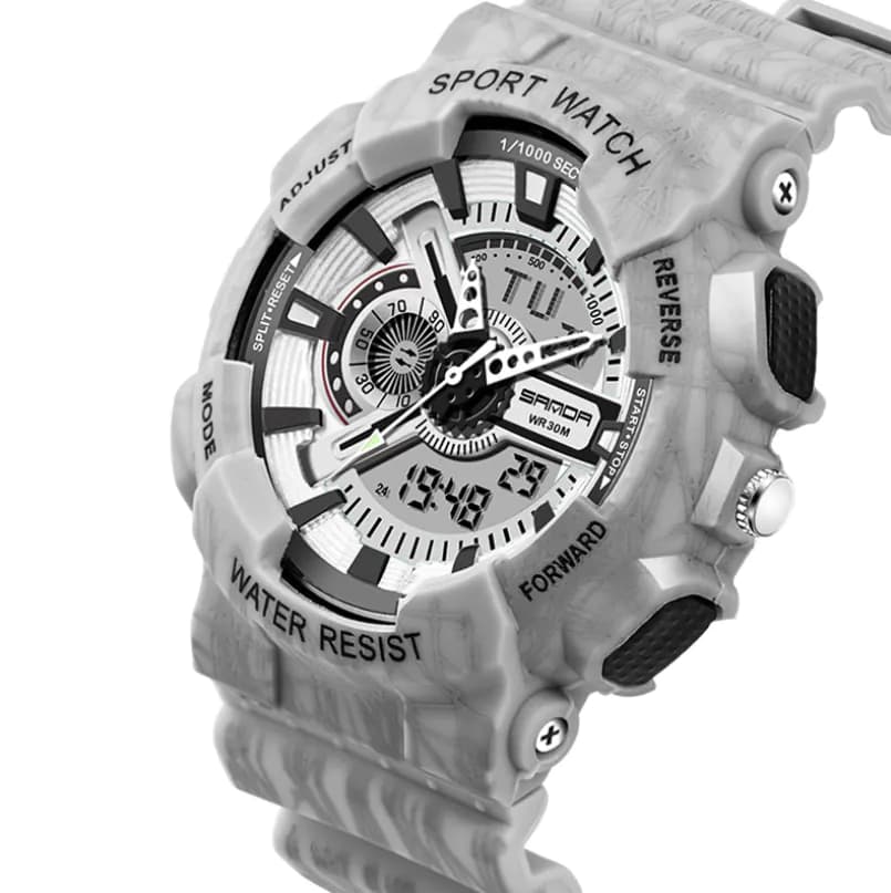 image-Double Display Electronic Watch With Stainless Steel Band