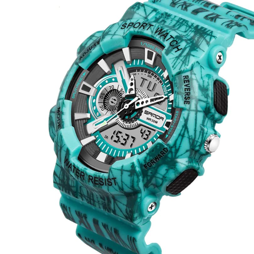 image-Double Display Electronic Watch With Stainless Steel Band