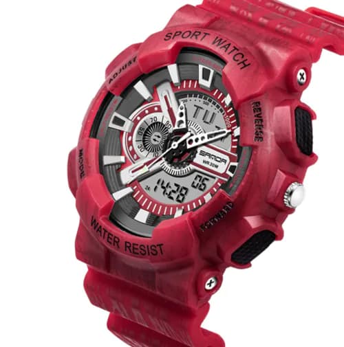image-Double Display Electronic Watch With Stainless Steel Band