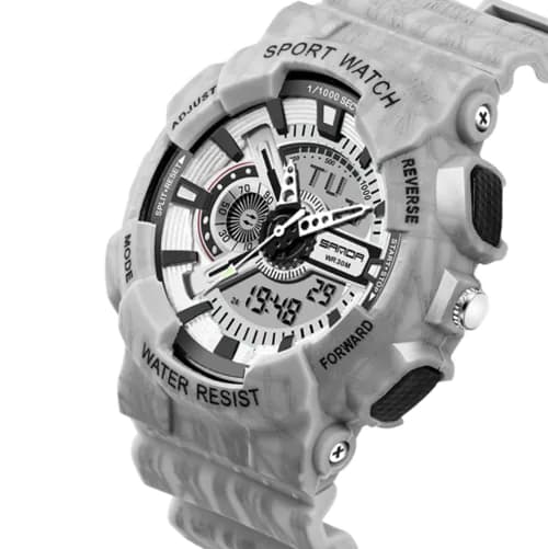 image-Double Display Electronic Watch With Stainless Steel Band