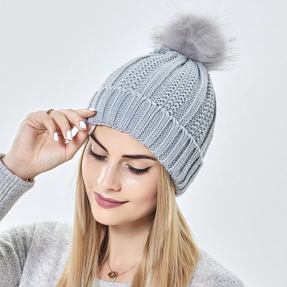 image-Fashion Stretchy Satin Lined Skull Knit Hats Beanie Hat