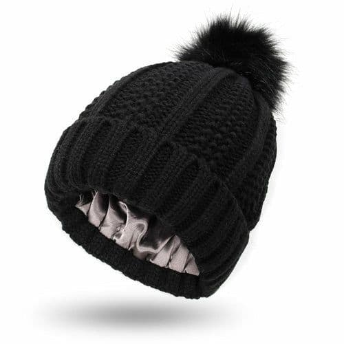 image-Fashion Stretchy Satin Lined Skull Knit Hats Beanie Hat
